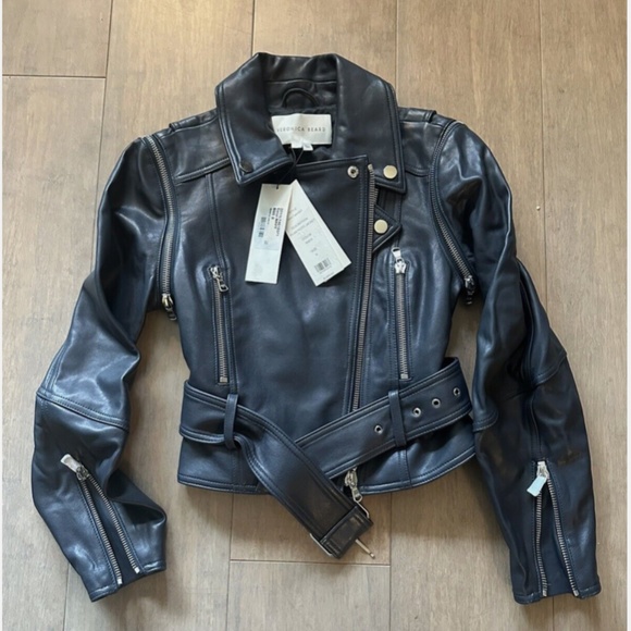 Veronica Beard (NWT $1,598 USD) Jylan Navy Blue Leather Moto Jacket Sz 0 - Picture 2 of 10